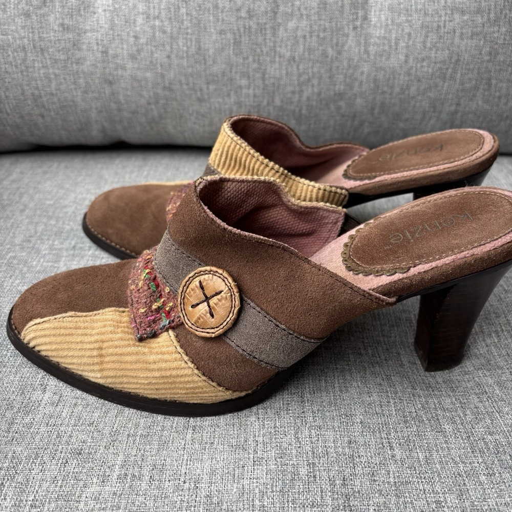 Kenzie Touch Corduroy Leather Brown Suede Clogs Mules Heels Women's‎ Size 9M